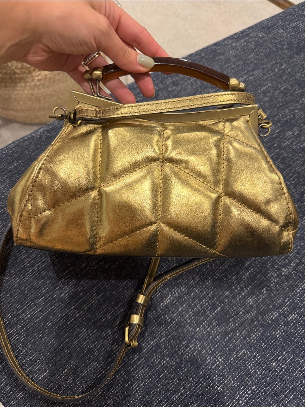 Patricia Nash Gold Quilted Frame Clutch with Top Handle - Picture 4 of 7